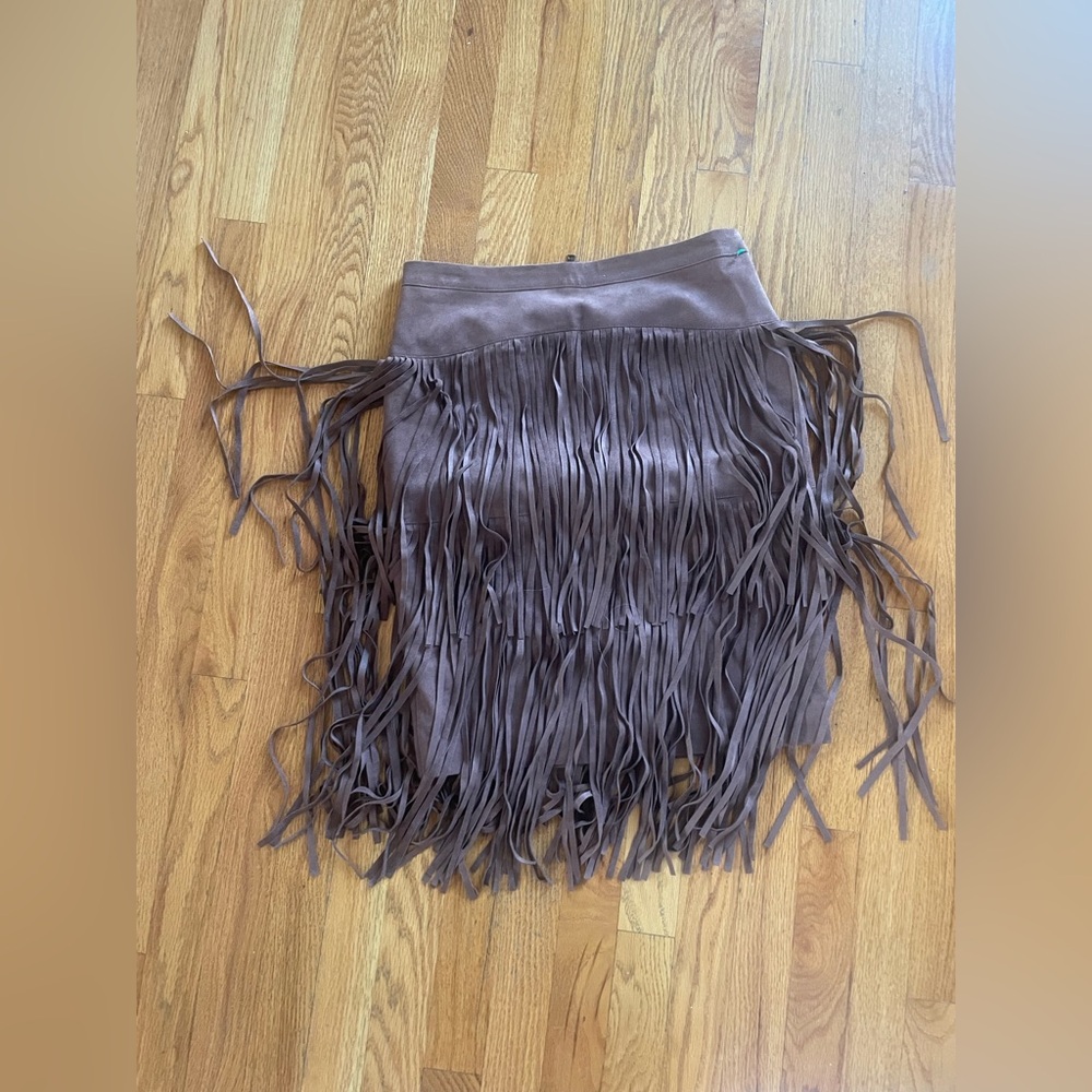 BCBGMaxAzria western Skirt with Fringe in Tan